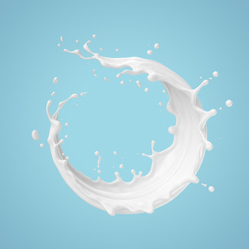 milk or white liquid splash with clipping path, 3d illustration.