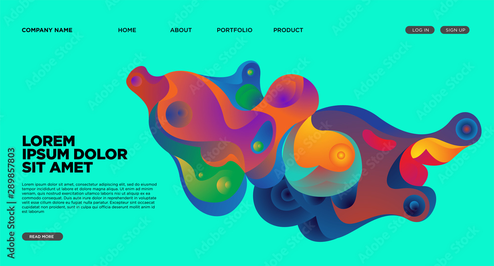 Aufkleber modern colorful landing page abstract fluid background template. wave liquid shape in colorful websi