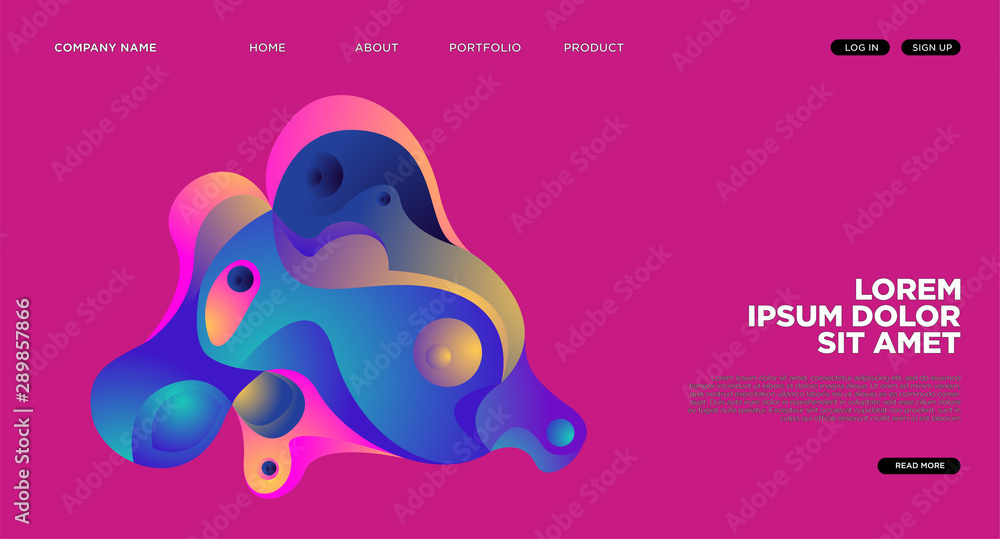 Aufkleber modern colorful landing page abstract fluid background template. wave liquid shape in colorful websi