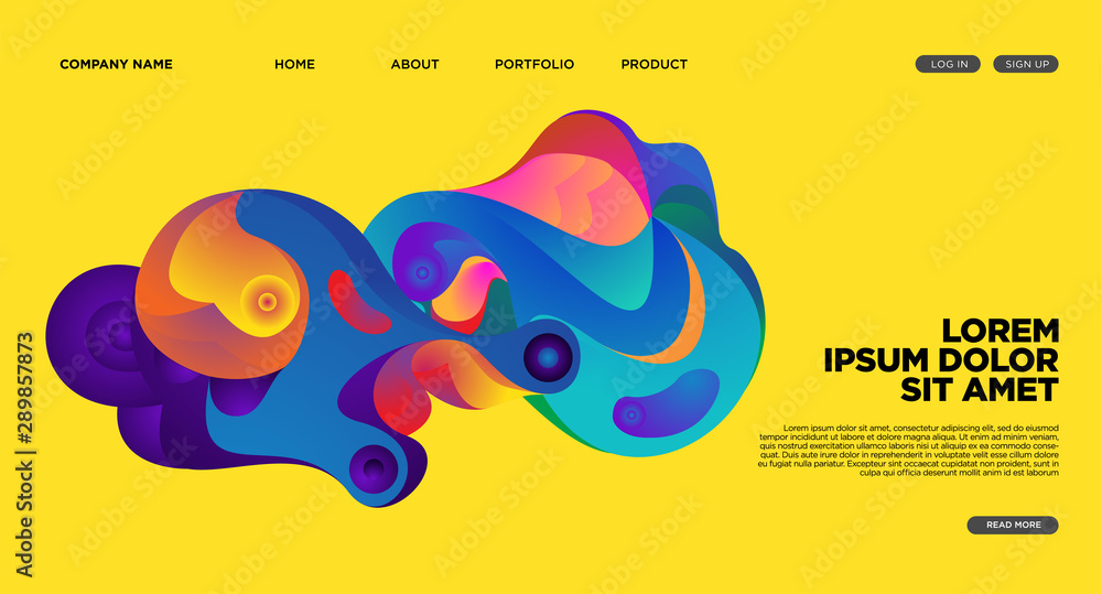 Poster modern colorful landing page abstract fluid background template. wave liquid shape in colorful websi