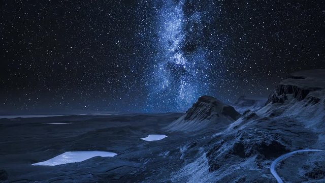Milky way over Quiraing in Isle of Skye, Scotland, UK