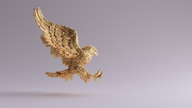 Gold Eagle in Flight Hunting Sculpture Right View 3d illustration 3d render