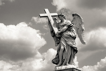Winged angel with a cross, Rome, Italy - 289860400