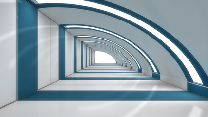 3D render. Futuristic empty interior corridor