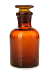 Vintage medicine pharmacy bottle on white background.