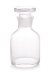 Vintage medicine pharmacy bottle on white background.