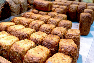 bakery in the supermarket. bread on the counter in the store