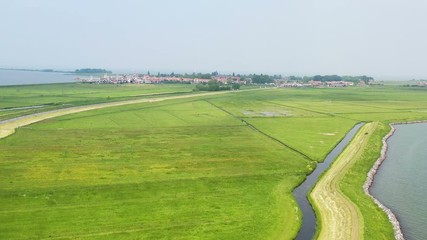Aerial from the ijsselmeer at Marken in the Netherlands