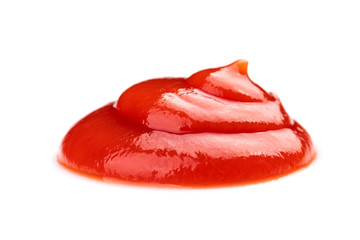 Red ketchup tomato sauce closeup isolated on white background