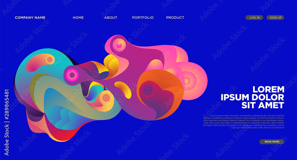 Aufkleber modern colorful landing page abstract fluid background template. wave liquid shape in colorful websi