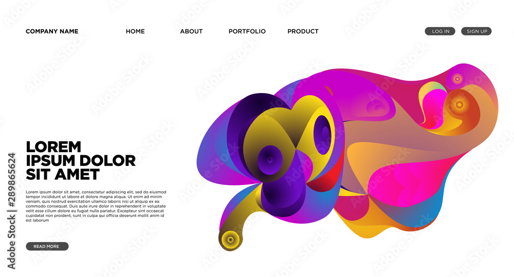 Poster modern colorful landing page abstract fluid background template. wave liquid shape in colorful websi