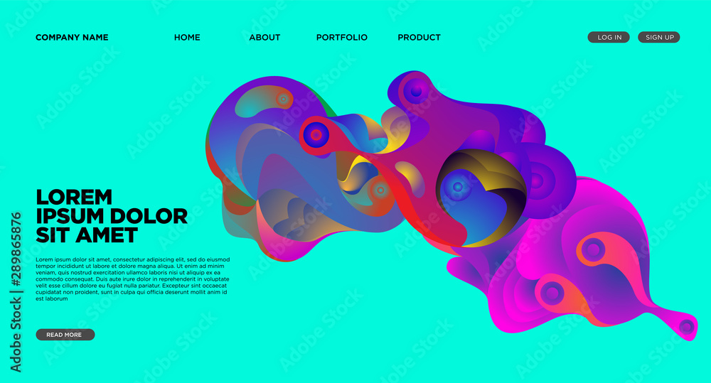 Poster modern colorful landing page abstract fluid background template. wave liquid shape in colorful websi