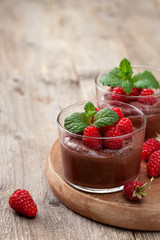 chocolate mousse with raspberries