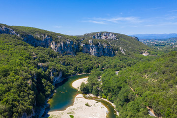 Fototapeta na wymiar Aerial view of Narural arch in Vallon Pont D'arc in Ardeche canyon in France