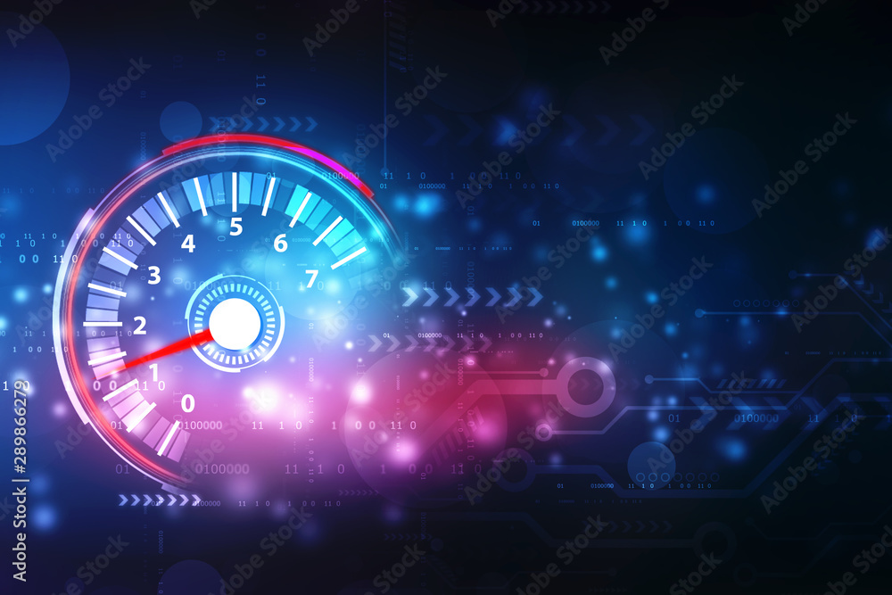 Poster speed motion background with fast speedometer car. racing velocity background, digital abstract tech