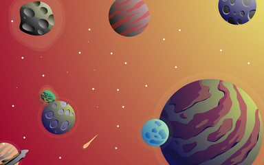 space background with abstract shape  planets and asteroids. For web design  banner. space exploring. vector illustration