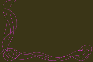 Pattern of intersecting wavy lines on a dark background. Pink ornate lines on a dark mustard background. There is a place for text.