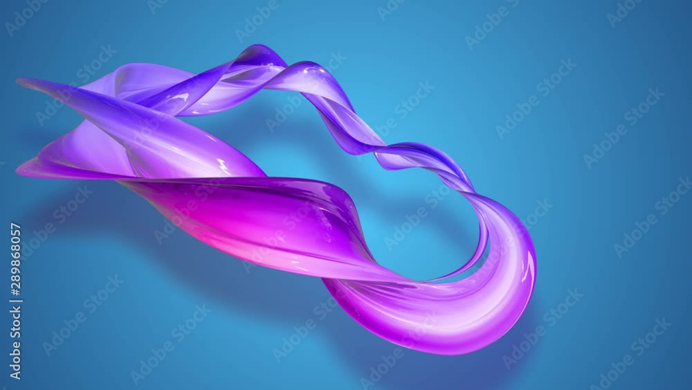 Aufkleber a twisted ribbon of gradient red blue violet color move around on a blue background. 4k abstract bri