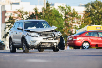 Fototapeta na wymiar car crash accident on street. damaged automobiles