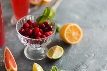 Citrus and lemonade on the table in summer