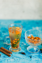 Citrus and lemonade on the table in summer