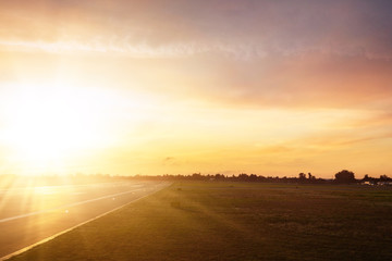 airport runway in the evening sunset light