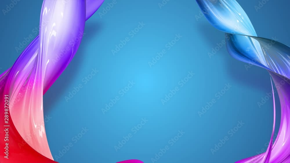 Aufkleber a twisted ribbon of gradient red blue violet color move around on a blue background. 4k abstract bri