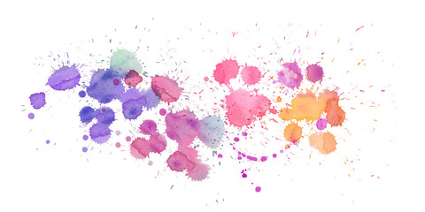 Abstract watercolor splash on white background, watercolor hand paint , pink, blue and yellow