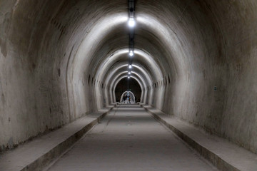 Fototapeta premium Tunnel Gric is a WW2 under Old town, touristic attraction. Renovated and open for walking and exhibitions, in Zagreb, Croatia.