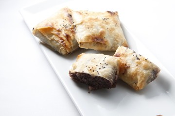 pincho aperitivo gourmet morcilla, celebraciones. gourmet appetizer skewer black pudding, celebrations.