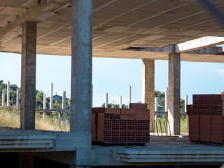 Abandoned unfinished buildin, Destroyed  brick structures of unfinished building