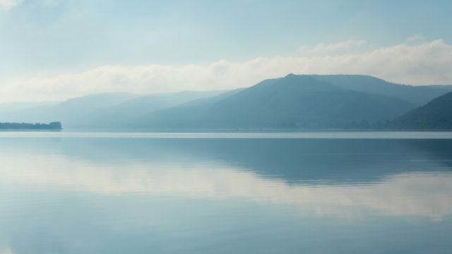 Wallpaper landscape with Volga river and Zhiguli mountains - Russia, Samara, summer