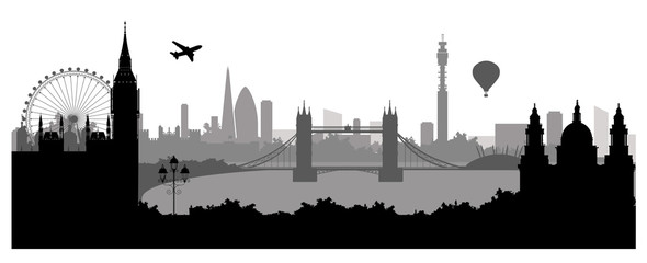 Panorama of London flat style vector illustration. Istanbul architecture. Cartoon London symbols and objects. London city skyline vector background. Flat trendy illustration.