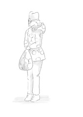 young woman in casual clothes. Hand drawn line art cartoon illustration.