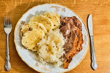 Czech food pork meat with gabbage and dumplings