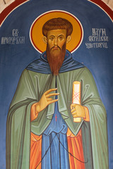 Naklejka premium Saint Naum of Ohrid, fresco in the Church of Saint Paraskeva of the Balkans near Saint Naum Monastery, Ohrid in Macedonia