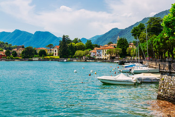 Shore of Lake Como in Lenno Town, Lombardy region, Italy - obrazy, fototapety, plakaty
