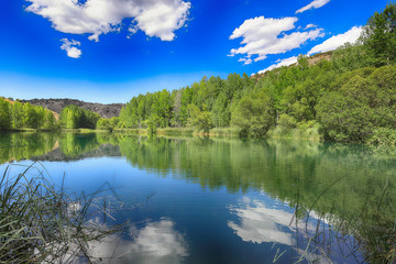 Somolinos Lagoon (Guadalajara, Spain) Blue sky with clouds