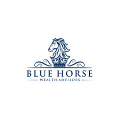 A large horse head silhouette combined with a crown below looks elegant and beautiful logo design