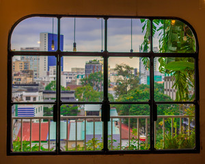 saigon city skyline walking street from a cafe window