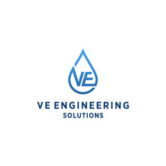 Illustration of oil droplet marks industry with initial VE logo design