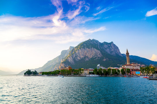 Como Lake shore in Lecco city, Lombardy region, Italy