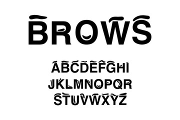 Brows hand drawn vector lettering alphabet illustration in cartoon style