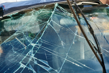 Smashed car windshield in a car crash