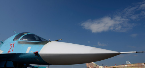 The nose of a Russian military jet.