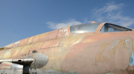 Fototapeta na wymiar Cabin of a Russian military old-time jet airplane.