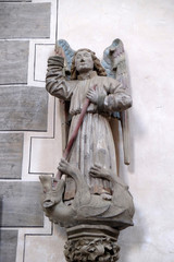 St Michael and the Dragon, statue in St James Church in Rothenburg ob der Tauber, Germany