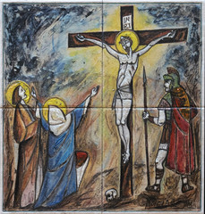 Naklejka premium 12th Stations of the Cross, Jesus dies on the cross, Church of Saint Matthew in Dugave, Zagreb, Croatia