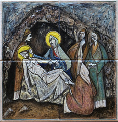 14th Stations of the Cross, Jesus is laid in the tomb and covered in incense, Church of Saint...