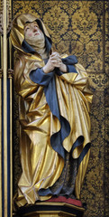 Virgin Mary under the Cross, Twelve Apostles altar in St James Church in Rothenburg ob der Tauber, Germany